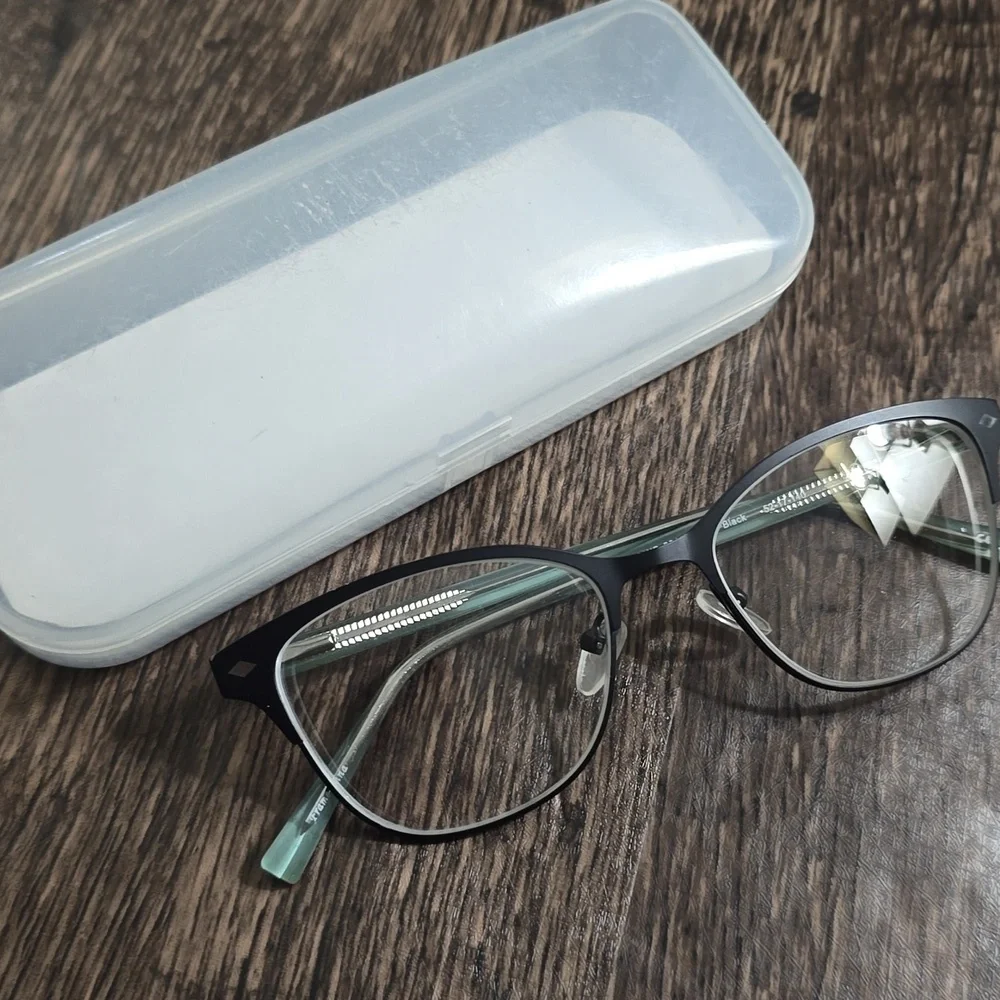 Presription Classic Black Frame Glasses with‎ Mint Temples